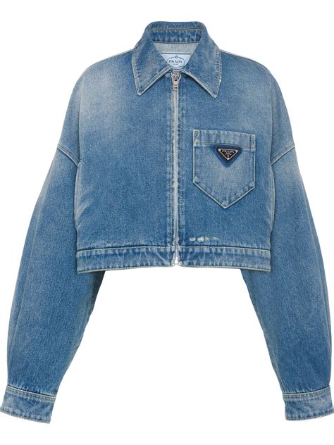 prada denim jacket cropped|denim zipper jacket.